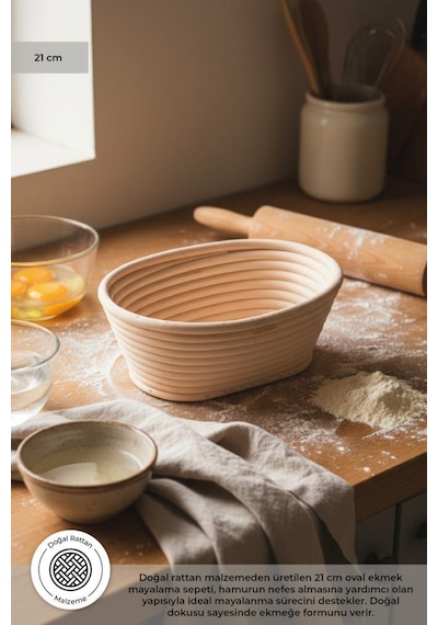 Bambum Puder - Ekmek Mayalama Sepeti Oval 21 Cm Ahşap