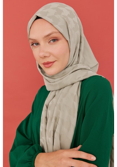 Mirsoy Scarf Kazayağı Desen İpeksi Jakar Şal - Ada Çayı Açık Yeşil