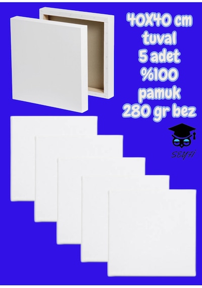 40x40 Cm Tuval 5 Adet %100 Pamuk 280 Gr Bez