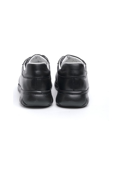 Derinet Comfort Taban Hakiki Deri Lastik Bağcıklı Erkek Sneaker Siyah Siyah