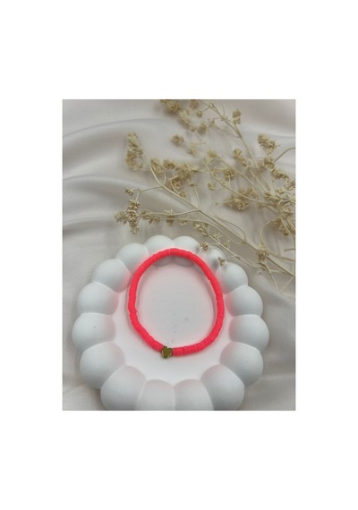 Lunarie Neon Pembe Polimer Kil Disk Boncuklu Gold Kalp Bileklik