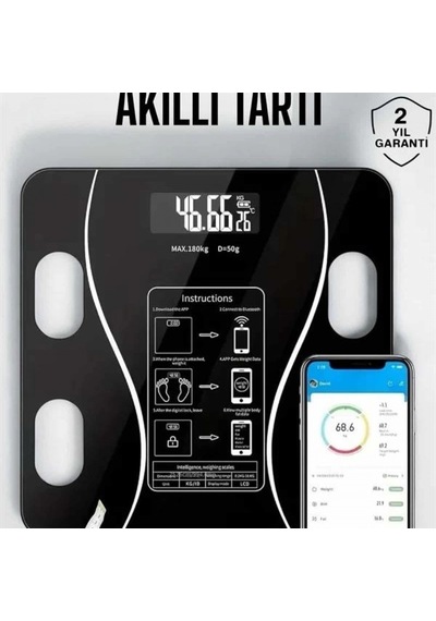 Bluetooth Bağlantılı Akıllı Tartı Yağ Ölçer Vücut Analiz Baskül