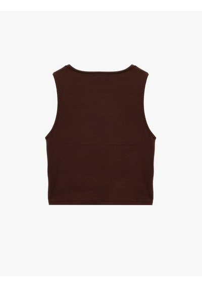 Koton Kolsuz Bisiklet Yaka Slim Fit Crop Bluz Kahverengi 6sal30050ık Kahve
