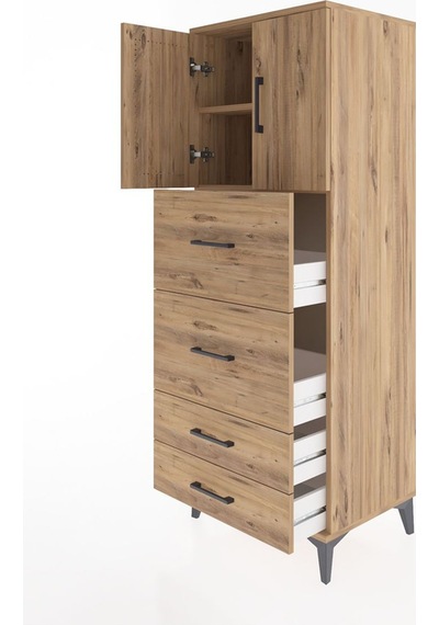 Hyperion Dolap 2 Raflı 4 Çekmeceli 2 Kapaklı 60x44x163 Çam-çam Çam