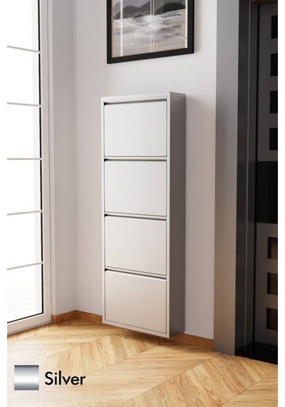 Evdemo 4 Kapaklı Metal Ayakkabılık Silver