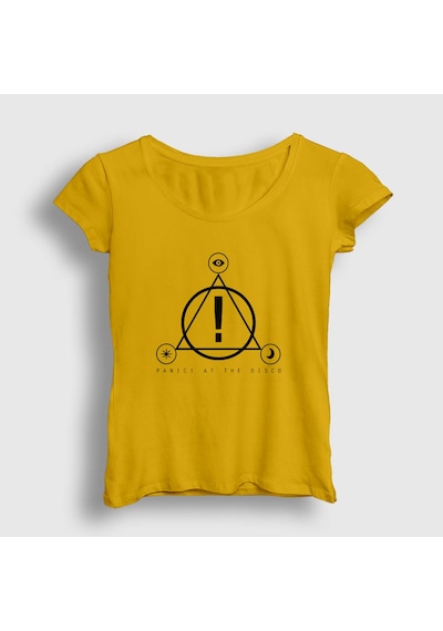 Presmono Kadın Logo Panic At The Disco T-shirt Sarı