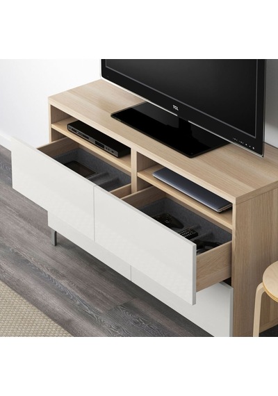 Tv Sehpası, Ağartılmış Meşe Görünümlü-parlak Cila-beyaz, 120x40x74 Cm, Selsvıken, Fren Raylı Beyaz Tv Sehpası, Ağartılmış Meşe Görünümlü-parlak Cila-beyaz, 120x40x74 Cm, Selsvıken, Fren Raylı Beyaz