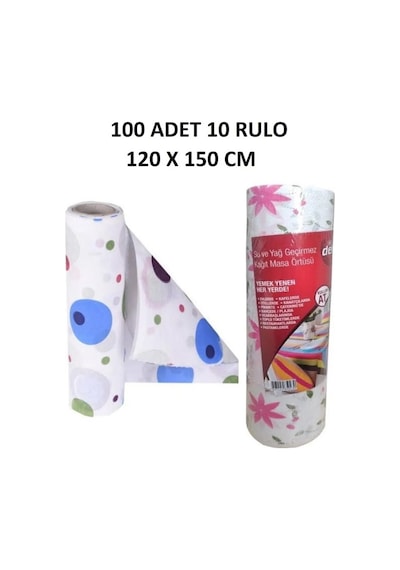 Kapris 120x150cm Kullan At Masa Örtüsü 15 Metre 100 Adet 10 Rulo Ekonomik Set Çok Renkli