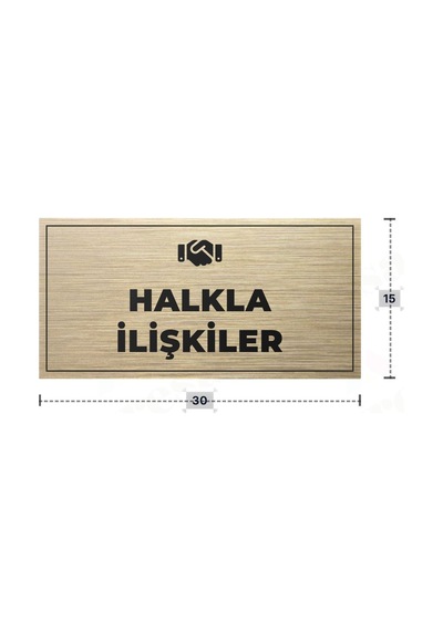 Halkla İlışkıler Yazılı - Metal - Gold Renk - Kapı İsimliği - 30x15 Cm