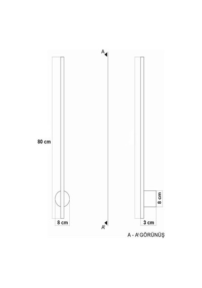 Dekoratif 20w İç Mekan Siyah Kasa Amber Işık 80 Cm Duvar Aplik Pilli 1 Adet Siyah - Amber Işık
