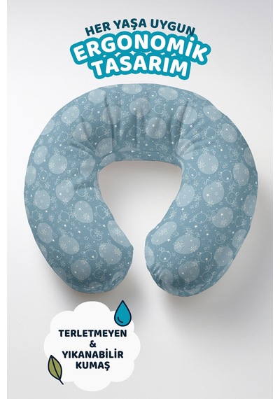 Kış Temalı Yıldız Desenli Ergonomik Boyun Yastığı - Pastel Mavi Kar Tanesi Yumuşak Seyahat Yastığı Tozlu Orman Koral