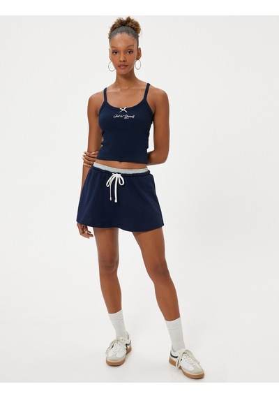 Koton Askılı Atlet Fiyonk Detaylı Slogan Nakışlı Slim Fit Lacivert 4sal30365ık Lacivert