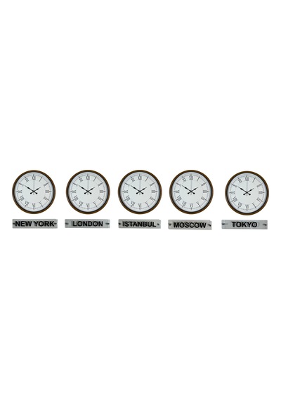 Prestige Kahverengi 36 Cm Tabelalı Dünya Saatleri 5 Li Set