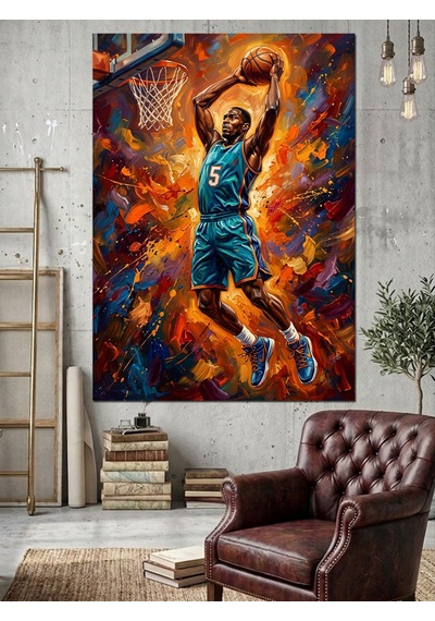 Smaç Vuran Basketbolcu Renkli Tablo Dekoratif Kanvas - Mdf Ahşap Tablo Çok Renkli