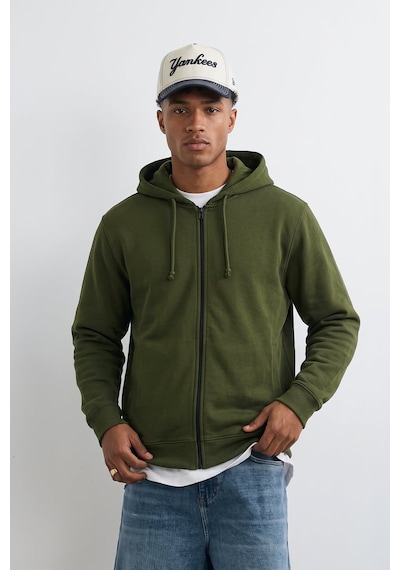 Markapia Erkek Fermuarlı Kapüşonlu İçi Polarlı Sweatshirt Haki M
