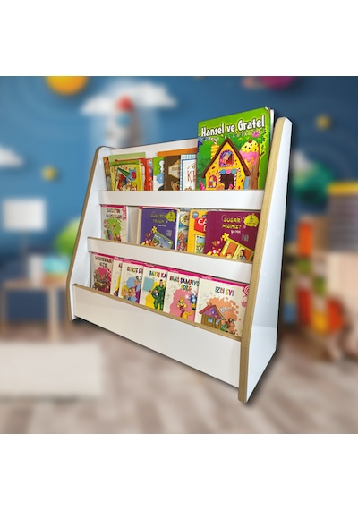Bebek Çocuk Oyun Odası Melis 3 Raflı Montessori Kitaplık Beyaz
