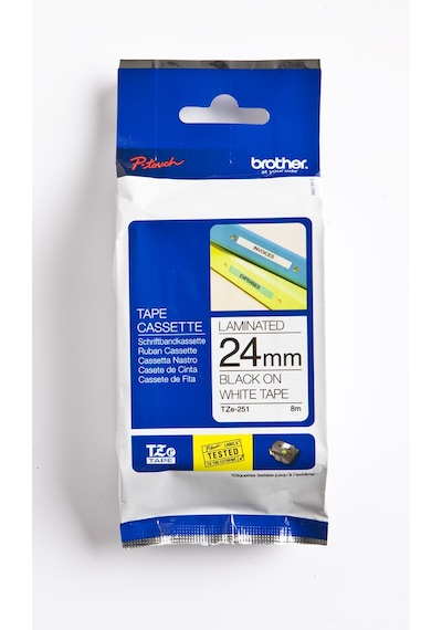 BROTHER P-TOUCH TZE-251 TZE-TAPE 24 MM BEYAZ ÜZERİNE SİYAH LAMİNASYONLU ETİKET