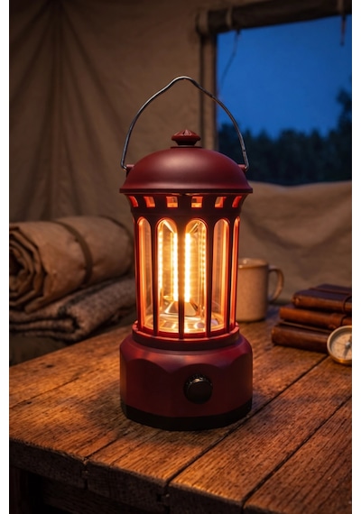 Glr L800br Retro Tasarım Şarjlı Kamp Lambası - 250 Lümen Vintage Fener Kırmızı