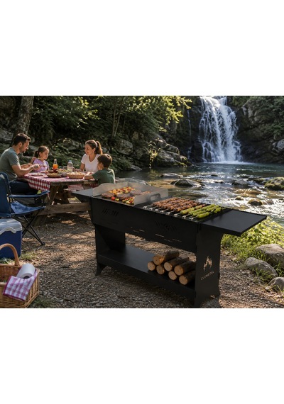 Premium Bahçe Piknik Kamp Mangalı 3 Mm Çelik Gövde Krom Izgaralı 120 Cm Siyah