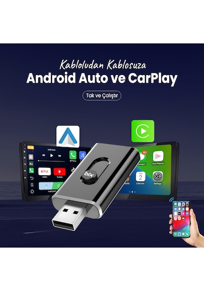 Bix Cb02 2.4g/5g Wifi Carplay Android Auto Kabloludan Kablosuza Çevirici Usb-a Usb-c Çift Uçlu Hibrit Adaptör Diğer