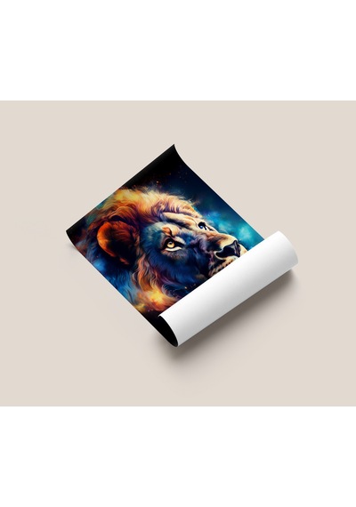 Çerçevesiz Poster Renkli Aslan, Dijital Baskı Aslan Poster, Ofis, Salon Dekorasyon