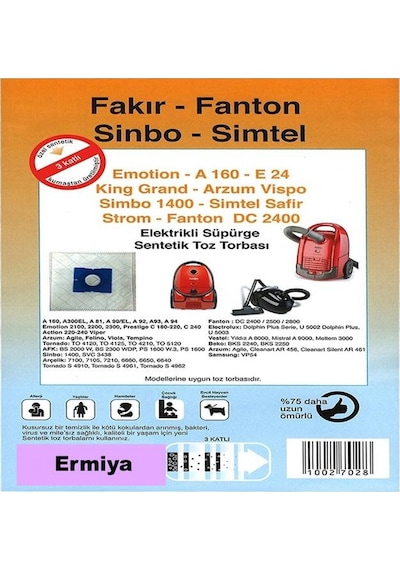 Fantom DC 3000 Sessiz Elektrikli Süpürge 20 Ad Kumaş Toz Torbası