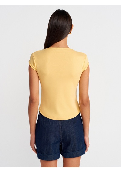 Dilvin 31779 Bisiklet Yaka Basic T-shirt-sarı Sarı