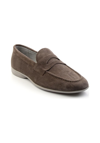 Bambi Vizon Hakiki Deri Erkek Loafer Ayakkabı E01054150502 Vizon