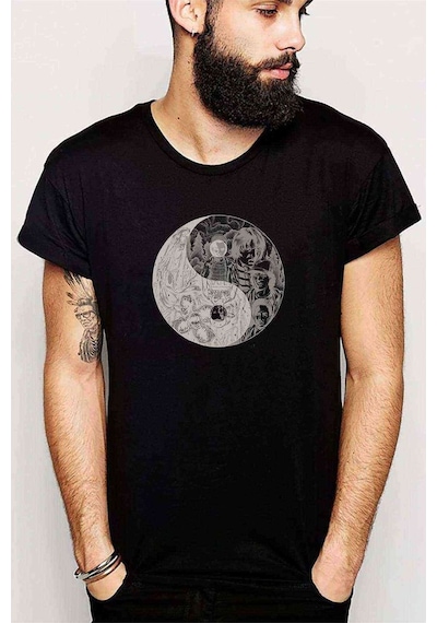 Stranger Things Ying Yang Upside Baskılı Siyah Erkek Tshirt