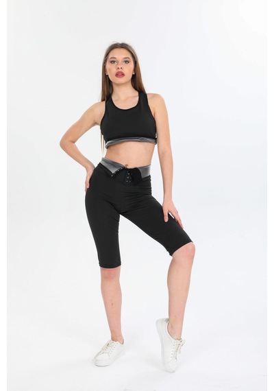 Fit Women Agraflı Termal Sauna Şort 4411 Siyah
