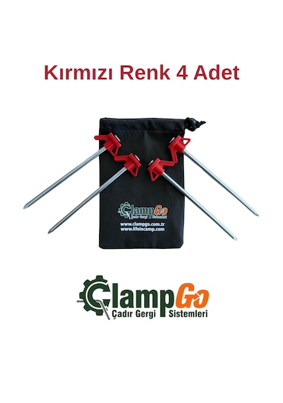 Clampgo Sert Zemin Çadır-tente-tarp Kazığı 8 Mm Kalınlığında 21 Cm Uzunluğunda 4 Adet Kırmızı