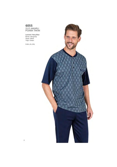 Pierre Cardin 6055 Erkek Lacivert Kısa Kollu 3 Lü Jakarlı Pijama Takımı Lacivert