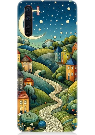 Oppo Reno 3 Uyumlu Yıldızlı Tepede Masal Desenli Silikon Kılıf Çok Renkli