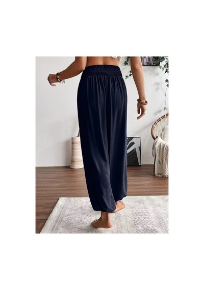 Butik İstanbul Kadın Yüksel Bel Yoğun Büzgü Detaylı Aerobin Pantolon Lacivert