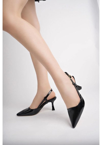 Aymood St-002 Siyah Rugan Günlük 7 Cm Topuklu Ayakkabı Siyah