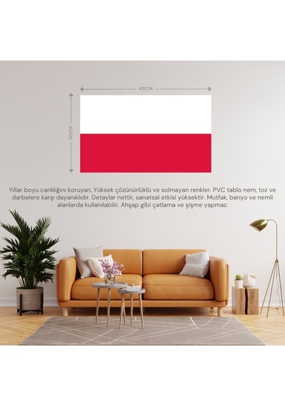 Polonya Ülke Bayrağı 45x28cm Duvar Tablosu Çerçevesiz Pvc Tablo