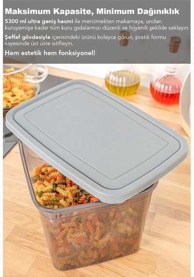 8 Adet Derin Erzak Saklama Kabı - Büyük Boy Gıda Un Bakliyat Kabı Erzak Kutusu Antrasit 5300 Ml Antrasit