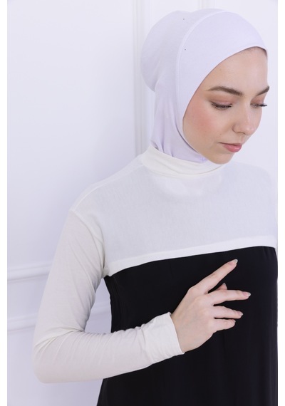 Loggia Balıkçı Yaka Boyunluklu Kolluk Ekru - Likralı Dik Yakalı Kadın Body Tesettür Crop Bolero Ekru