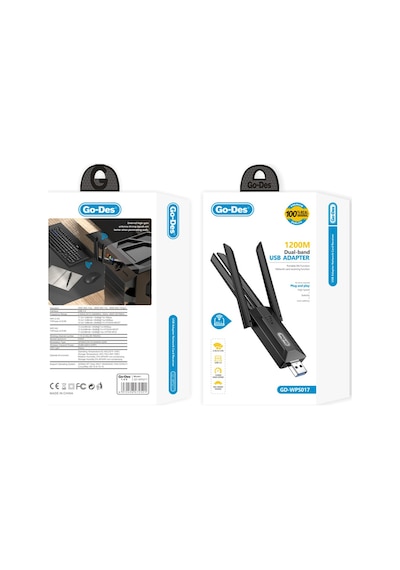 Go-des Gd-wps017 Wi-fi Usb Adaptörü 1200m Siyah