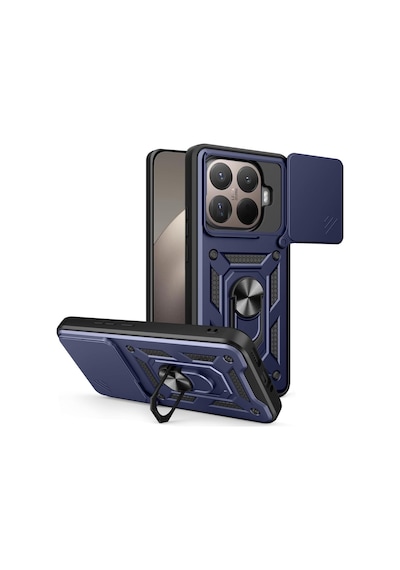 Xiaomi Mi 17t İle Uyumlu Kılıf Magnetik Standlı Kamera Korumalı Sürgülü Kapak Lacivert