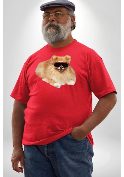 Angemiel Pomernian Köpek Kırmızı Büyük Beden Erkek Kadın Unisex Basic Ön Baskılı Tişört Kırmızı