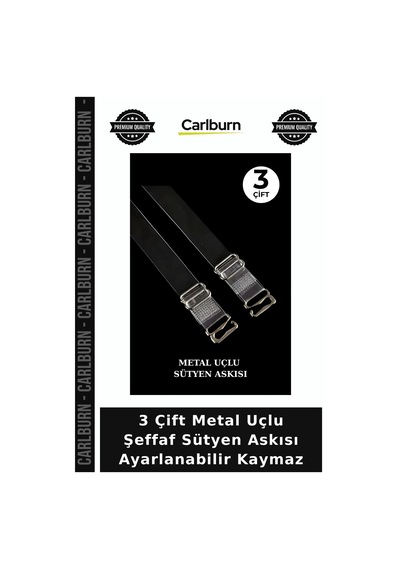 Carlburn 3 Çift Metal Uçlu Şeffaf Sütyen Askısı Ayarlanabilir Kaymaz Esnek Askı Kolay Kullanım Kadın Aksesuar Metal Uç Şeffaf 3