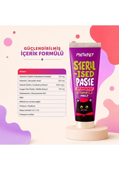 Metapet Kısırlaştırılmış Kedi Maltı Sterilised Paste 100 G Üriner Sistem