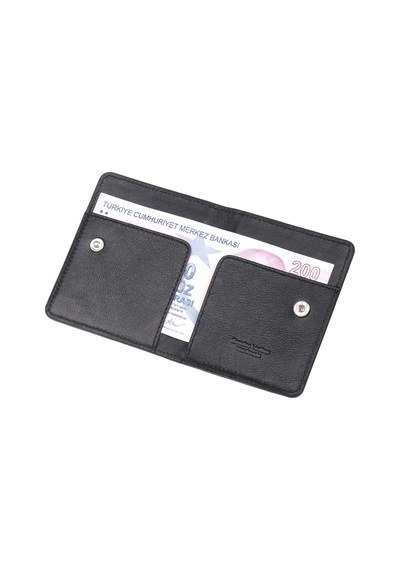 Ancora Leather Hakiki Deri Para Bölmeli Çıtçıtlı Portföy-unisex-26210 Siyah