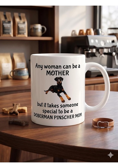 Doberman Pinscher Mom Kupa - Doberman Annesi Köpek Seramik Bardak Pet Hediyesi 325ml Beyaz - Çok Renkli
