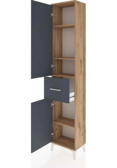 Arges Dolap 4 Raflı Tek Çekmeceli 2 Kapaklı 44x30x221 Çam-ant... Çam
