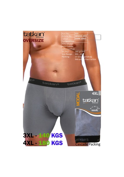 Mataş Tatkan - 4'lü - Battal - Penye Modal Erkek Boxershort Gri