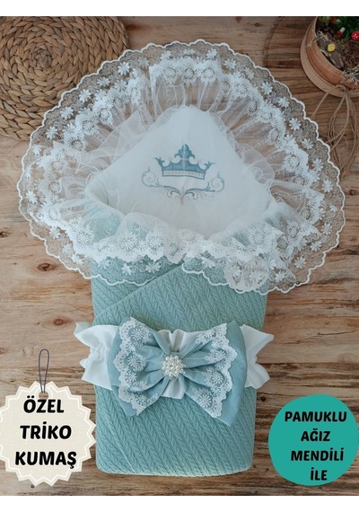 Triko Örg Haki Bebek Kundağı Unisex Bebek Dış Kundak Battaniyesi Hastane Çıkışı Kundak Battaniye Mint