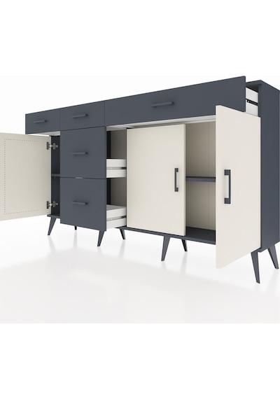 Arges Konsol 2 Raflı 5 Çekmeceli 3 Kapaklı 176x30x99 Antrasit-aytaşı/antrasit Aytası/antrasıt - Antrasıt