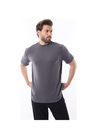 Madmext Füme Bisiklet Yaka Basic Erkek T-shirt E7113 Füme